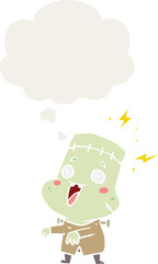 cartoon undead monster man and thought bubble in retro style