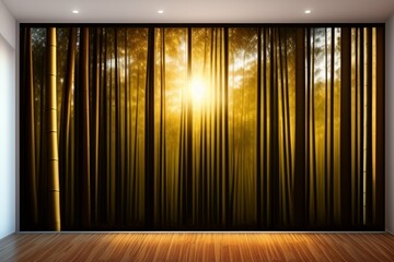 Luxurious Tropical Bamboo Foliage Casts Soft and Beautiful Shadow on Brown Wooden Panel Wall, Creating a Stunning Background for Interior Design Decoration and Product Display - 3D Rendering