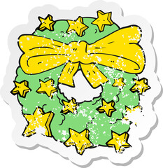 retro distressed sticker of a cartoon christmas wreath