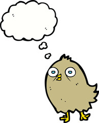 funny cartoon bird with thought bubble