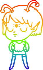 rainbow gradient line drawing cartoon alien girl