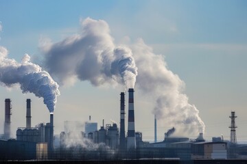 Air pollution from smoke coming out of factory chimneys. Global warming and care environment concept. Generative AI