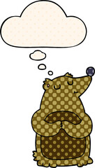 cartoon bear and thought bubble in comic book style