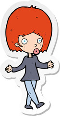 sticker of a cartoon confused woman