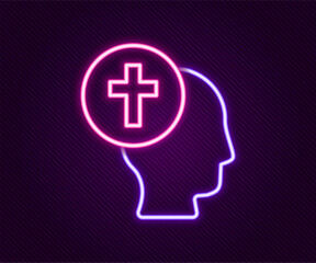 Obraz premium Glowing neon line Priest icon isolated on black background. Colorful outline concept. Vector