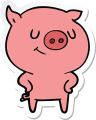 sticker of a happy cartoon pig