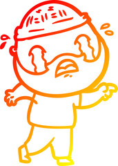 warm gradient line drawing cartoon bearded man crying