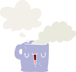 cartoon hot cup of coffee and thought bubble in retro style