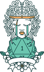 sad elf barbarian character with natural one roll illustration