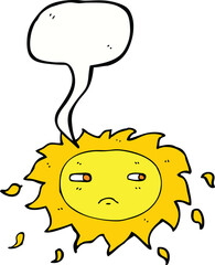 cartoon sad sun with speech bubble