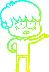 cold gradient line drawing cartoon exhausted boy