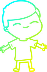 cold gradient line drawing cartoon smiling boy