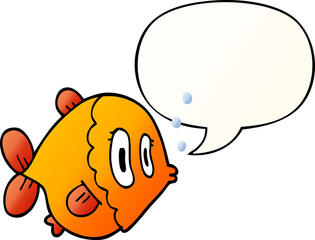 cartoon fish and speech bubble in smooth gradient style