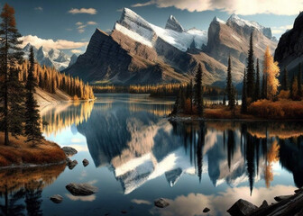 Snowy Mountain with Lake by AI