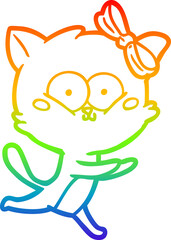 rainbow gradient line drawing cartoon cat