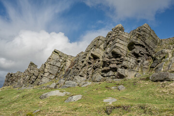 Windgather Rocks. A gritstone crag in the Peak District National Park, UK.