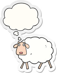 cartoon sheep and thought bubble as a printed sticker