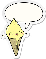cute cartoon ice cream and speech bubble sticker