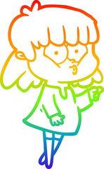 rainbow gradient line drawing cartoon whistling girl