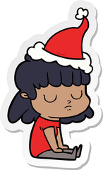 sticker cartoon of a indifferent woman wearing santa hat