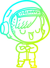 cold gradient line drawing cartoon astronaut woman