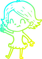 cold gradient line drawing cartoon friendly girl