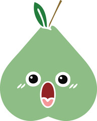 flat color retro cartoon green pear
