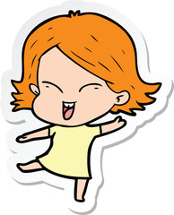 sticker of a happy cartoon girl