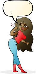 cartoon woman raising fist with speech bubble