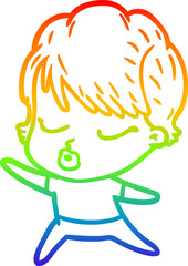 rainbow gradient line drawing cartoon woman with eyes shut