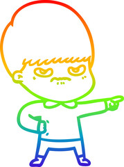 rainbow gradient line drawing annoyed cartoon boy
