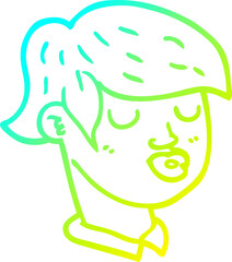 cold gradient line drawing cartoon of boys face