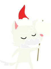 friendly flat color illustration of a fox wearing santa hat