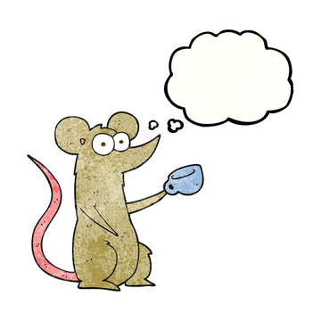 thought bubble textured cartoon mouse with coffee cup