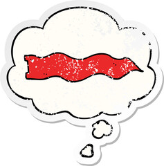 cartoon waving banner and thought bubble as a distressed worn sticker