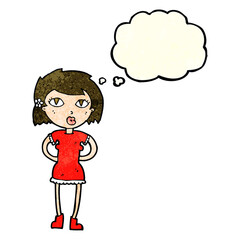 cartoon woman with thought bubble