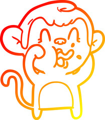 warm gradient line drawing crazy cartoon monkey