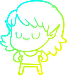 cold gradient line drawing happy cartoon elf girl