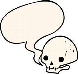 cartoon spooky skull and speech bubble in comic book style