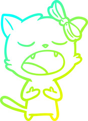cold gradient line drawing cartoon cat meowing