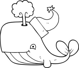 black and white cartoon whale wearing christmas hat