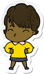 sticker of a cartoon woman thinking