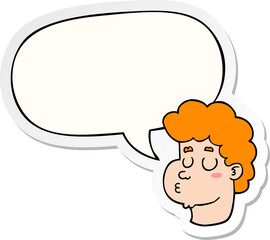 cartoon male face and speech bubble sticker