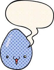 cartoon egg and speech bubble in comic book style