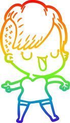 rainbow gradient line drawing cute cartoon girl with hipster haircut