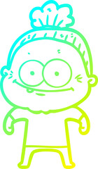 cold gradient line drawing cartoon happy old woman