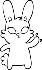 cute black and white cartoon rabbit waving