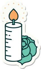 tattoo style sticker of a candle and a rose