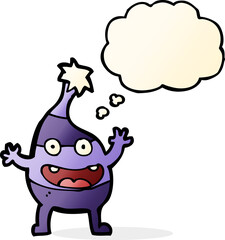 cartoon funny christmas creature with thought bubble
