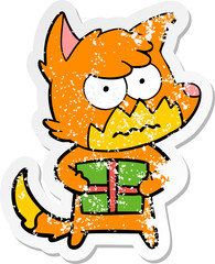 distressed sticker of a cartoon annoyed fox